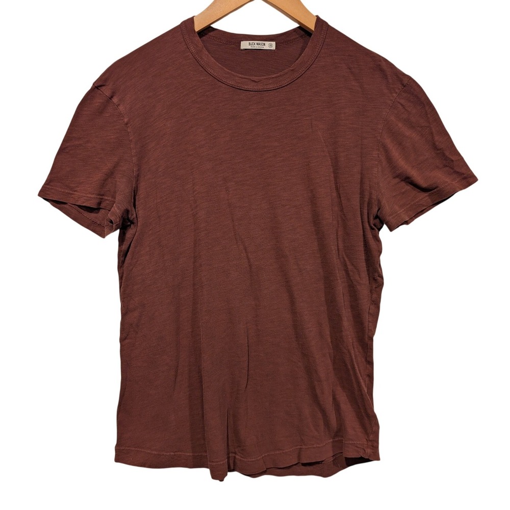 Buck Mason Slub Curved Hem Tee Brown XS Mens T-Shirt Cotton USA Basic Essential